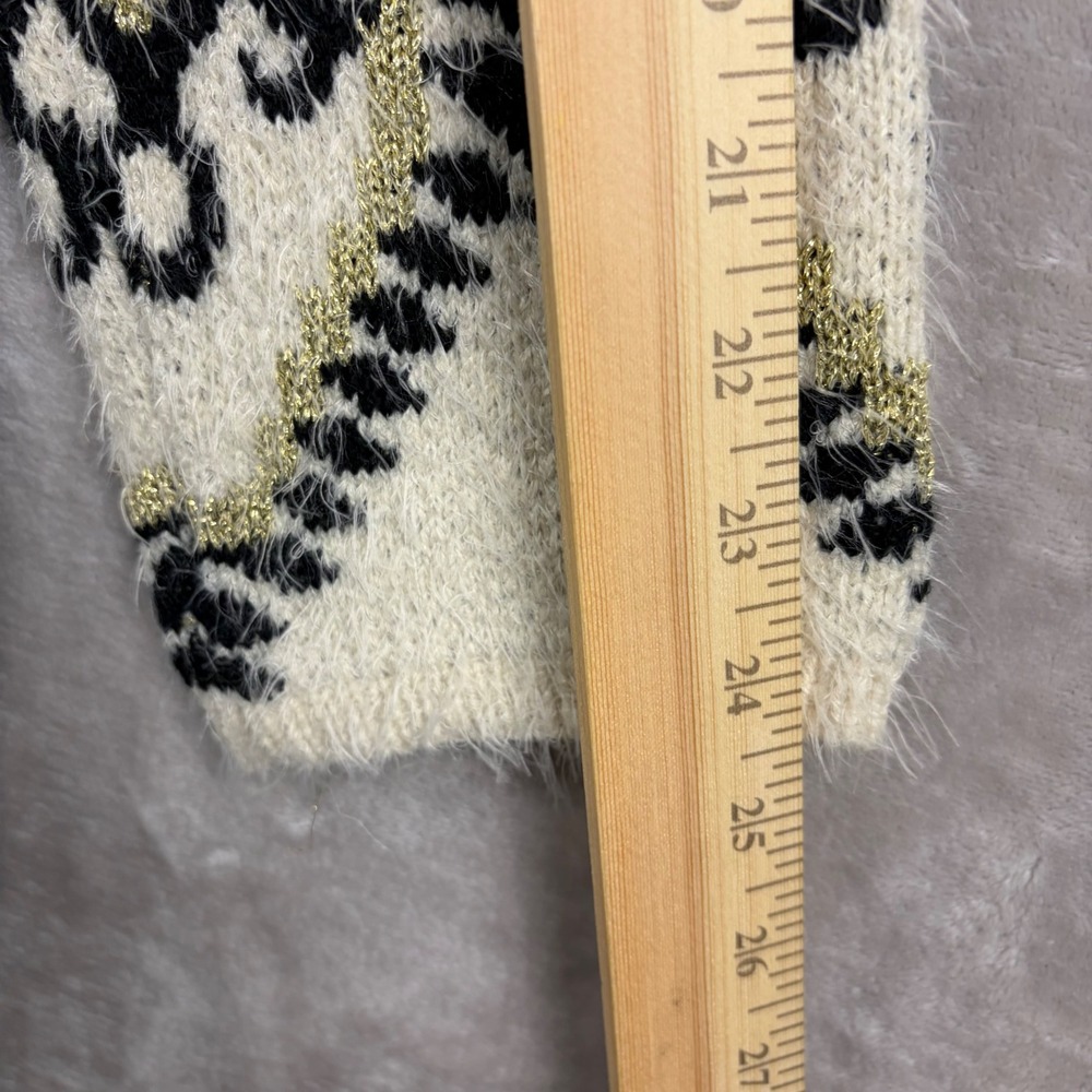 Alberto Makali XL Fuzzy Metallic Geometric Diamond Knit Cardigan Cream Statement - Picture 6 of 13
